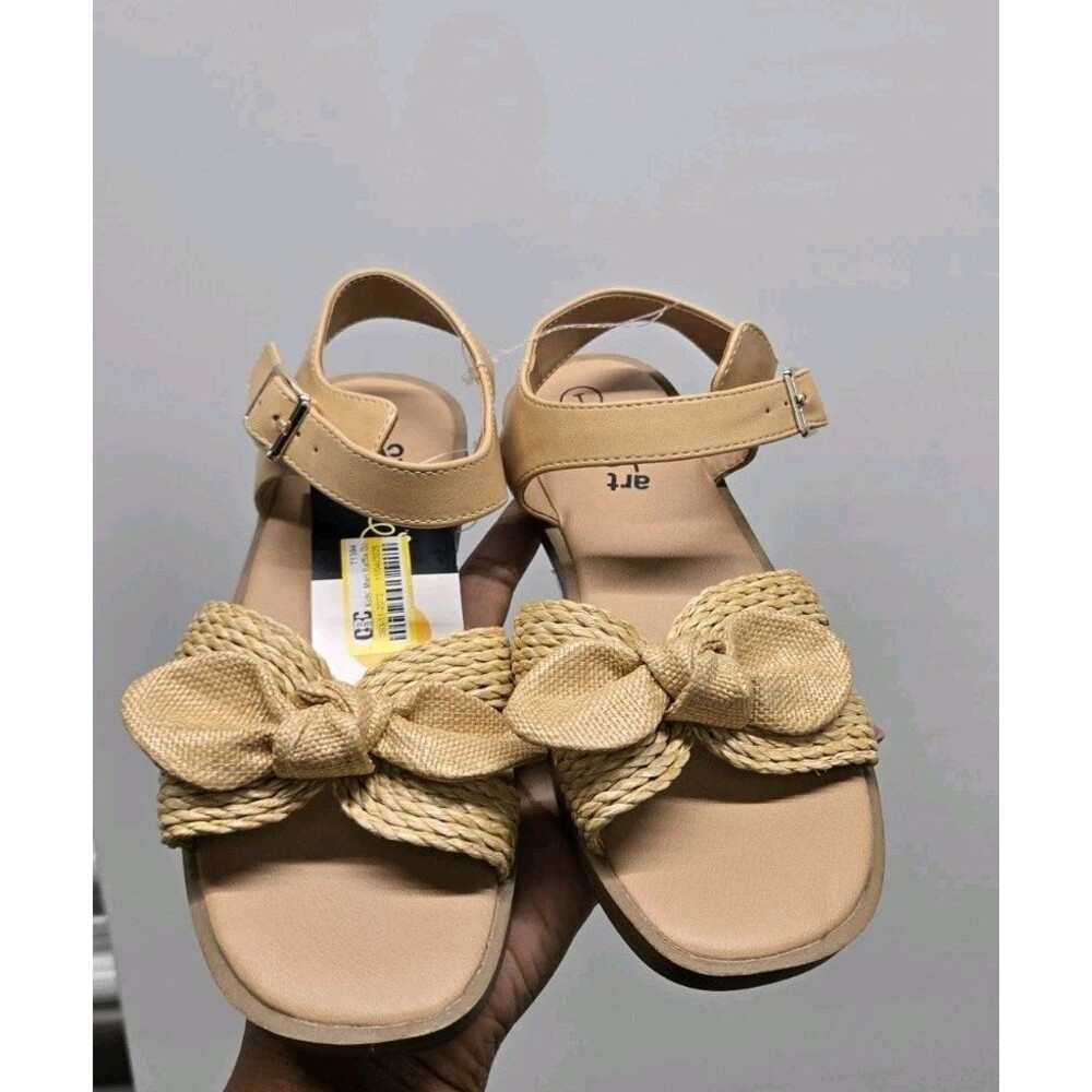 Art Class Girl's Mari Summer Ankle Strap Sandals Buckle Burlap Bows Size 1